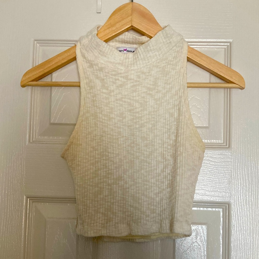 🤍 Dainty Hooligan Ribbed High Neck Cropped Tank in Cream, S